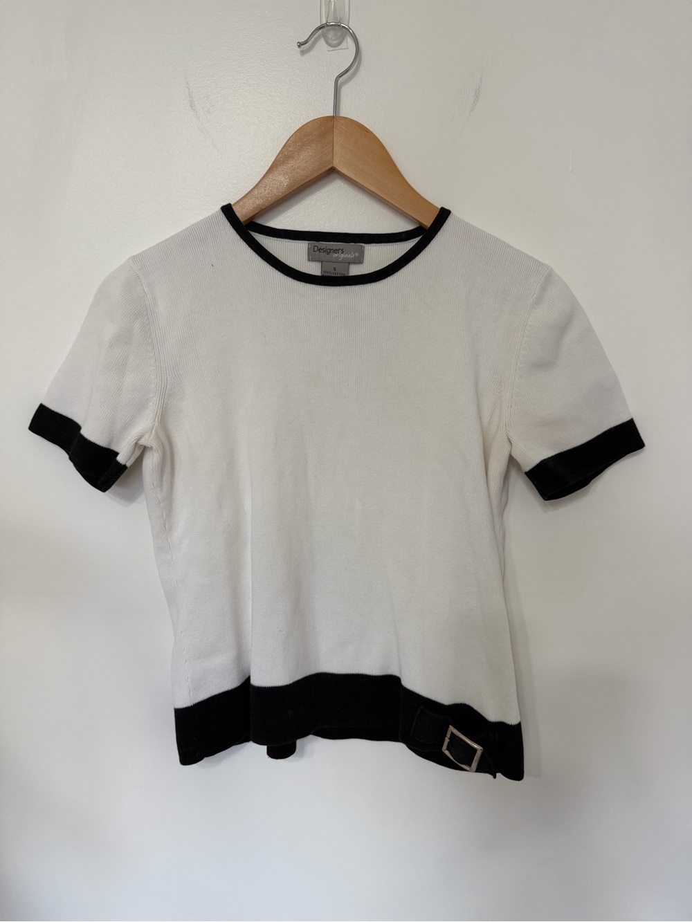 Vintage Black White Trim Knit Top Buckle Y2K Designers Originals Women’s S Y2K